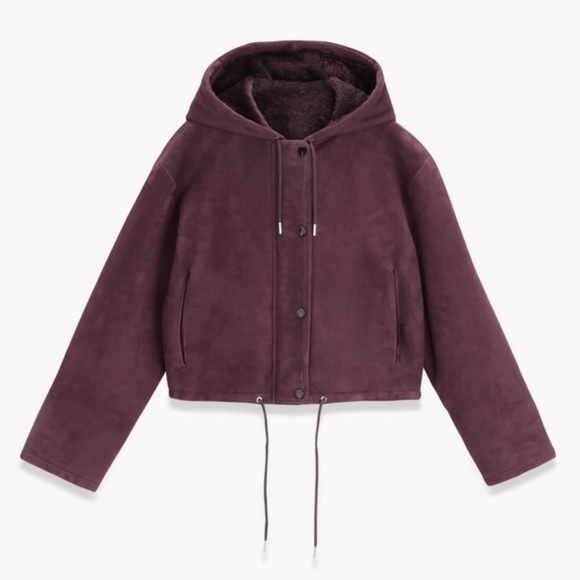 THEORY***Burgundy Reversible Shearling Jacket Coat***Small $2395 - Picture 1 of 10